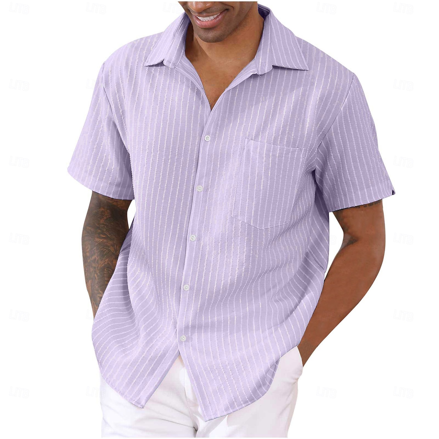 Per uomo Camicia Camicia estiva Camicia a righe Camicia con bottoni Nero Bianco Rosa Blu Viola Manica corta A strisce Colletto Da mare Giornaliero Abbigliamento Di tendenza Informale Comodo del 2025 a $26.99 –P5