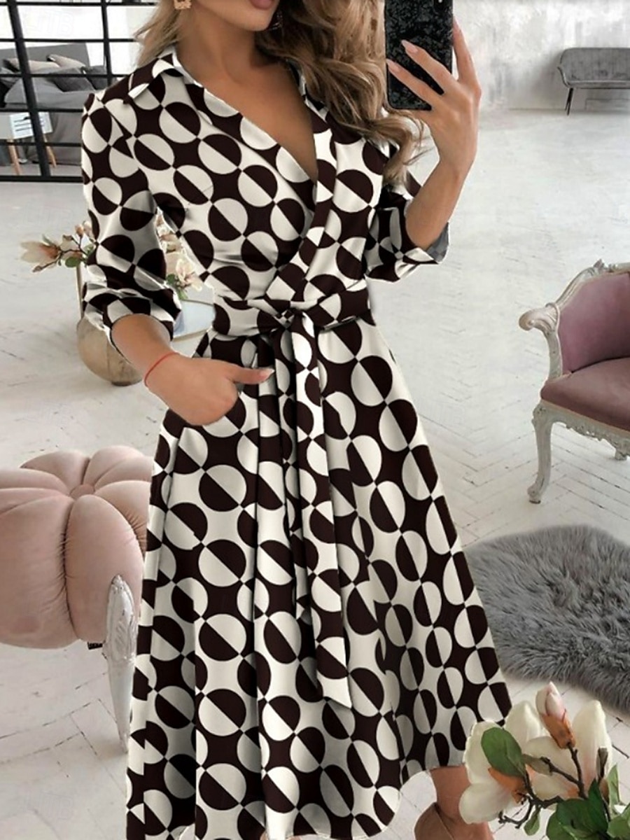 Per donna Vestito longuette Abito casual Abito linea A Moda Informale Da mare Giornaliero Standard Pop art Fantasia geometrica Manica a 3/4 A V Nero Bianco Blu Verde Estate del 2026 a $24.99 –P4