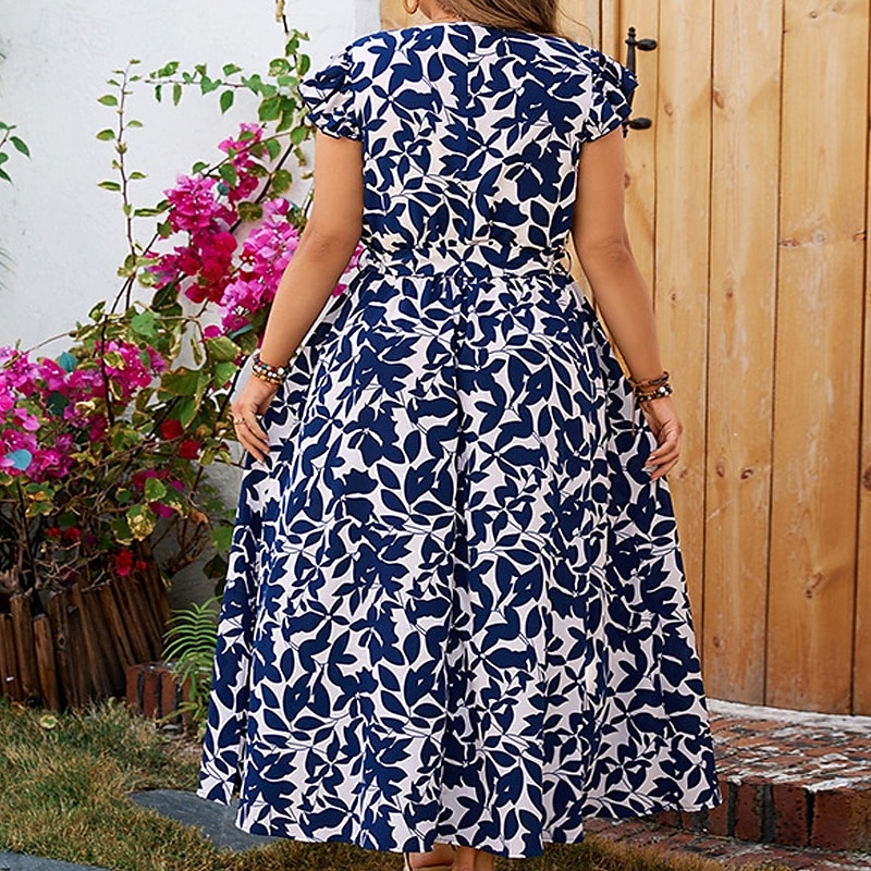 Pentru femei Rochie Lunga Rochie Maxi Rochie casual Rochie A line Rochie florala Rochie de vară Elegant Stilat Vacanță Zilnic Dată Fit regulat Floral Manșon scurt În V Albastru piscină Vară 2025 - $25.99 –P2