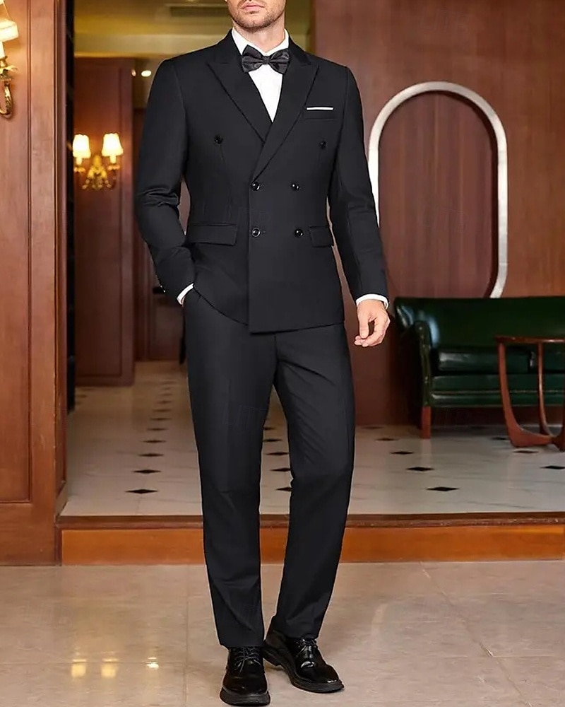 Herren Abschlußfeier Set Blazer Geschäft Cocktailparty Hochzeitsfeier Mode Lässig Frühling & Herbst Polyester Einfarbig Knöpfe Tasche Bequem Einreihig Blazer Schwarz Weiß 2025 - $88.99 –P9