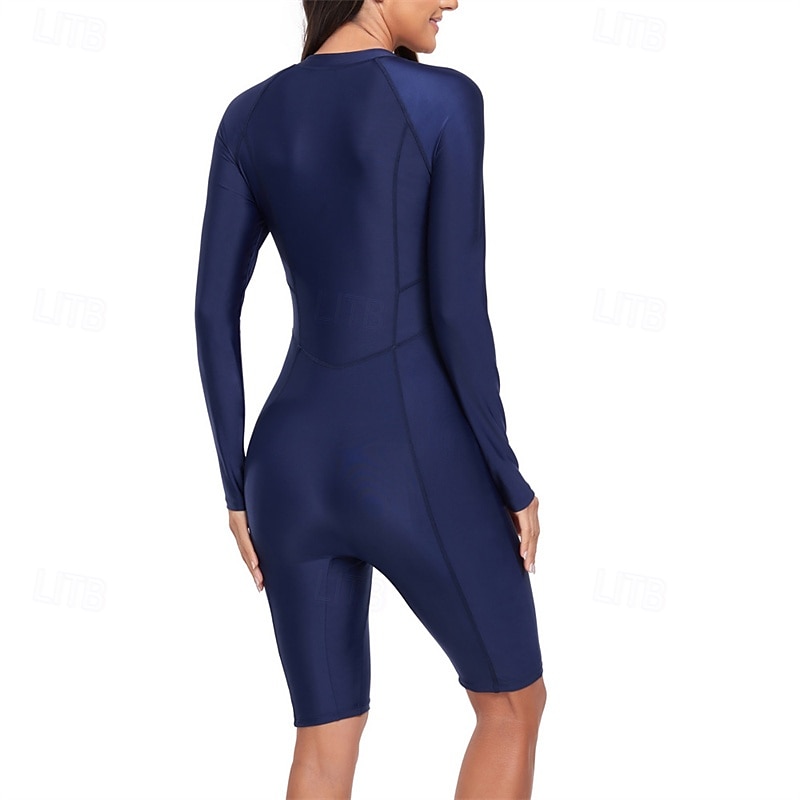 Damen Anti UV Shirt Badeanzug Bademode Einfarbig Frontreißverschluss UV-Sonnenschutz Schnelltrocknend Leicht Langarm Bodysuit Badeanzug Surfen Strand Wassersport Sommer 2026 - $26.99 –P4