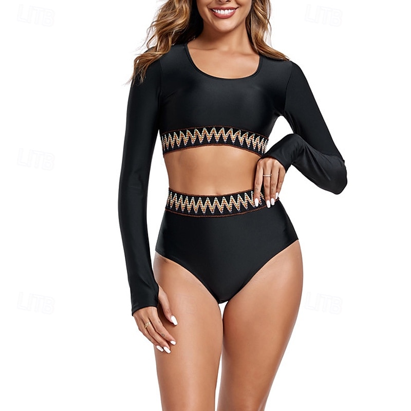Femme Anti UV Maillot de bain Maillot De Bain Deux Pièces Protection solaire UV Poids Léger manche longue Maillots de Bain Maillot de bain 2 Pièces Natation Surf Plage Sports nautiques Couleur Pleine de 2025 ? $18.39 –P2