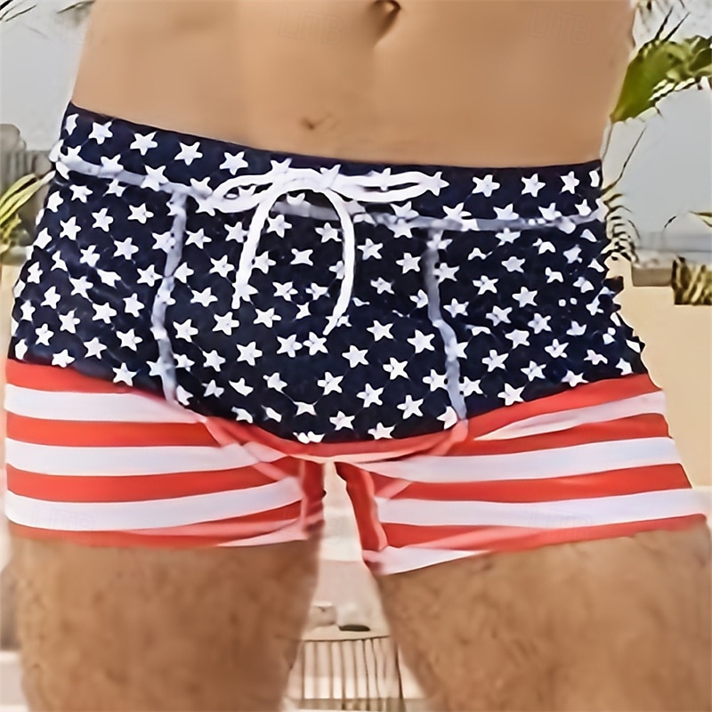 Herr Badshorts Badkläder Underdelar Snörning Simmning Surfing Strand Vattensport Tryckt Landsflagga Sommar Vår 2025 - $12.99 –P4