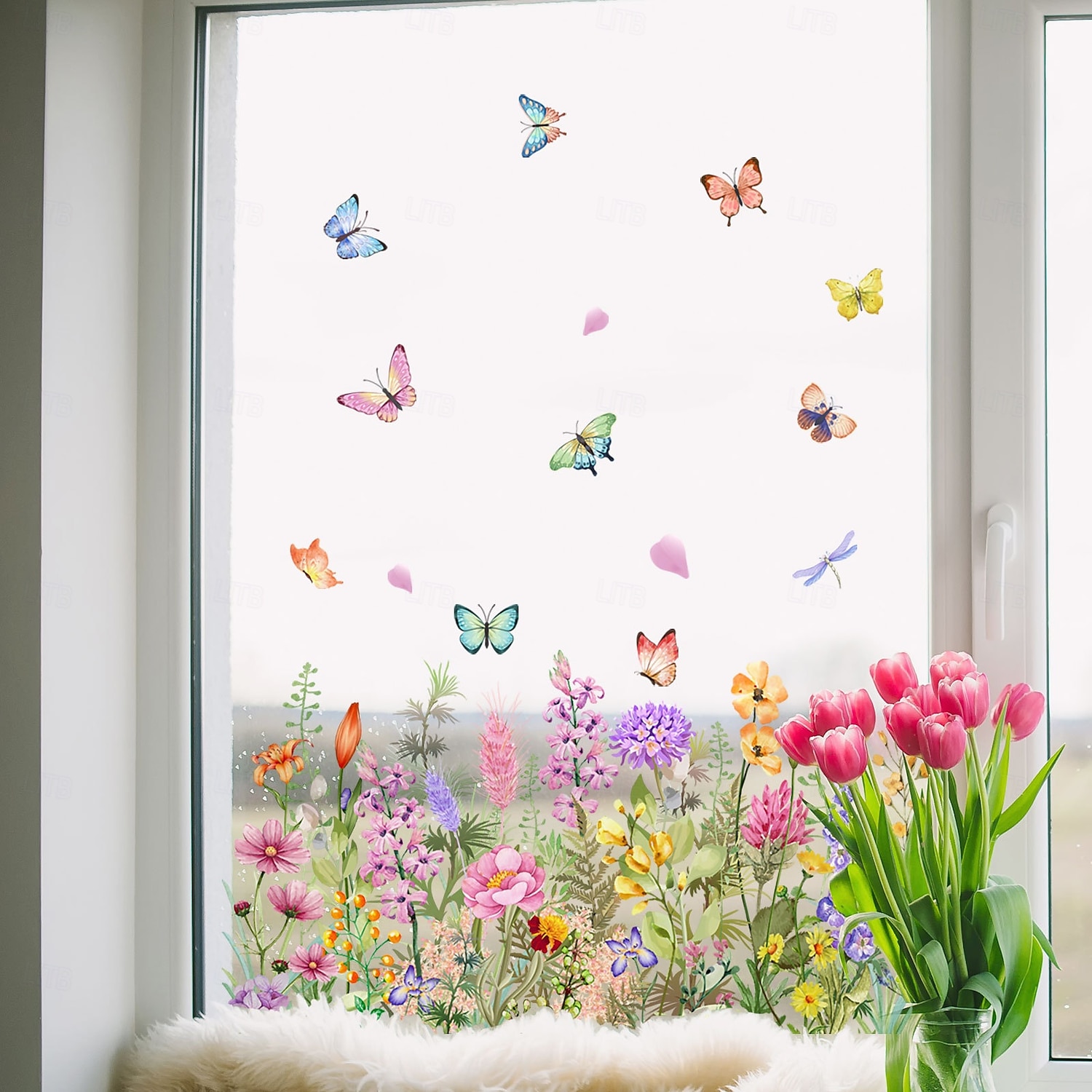 adesivo per finestra bouquet floreale adesivo da parete primaverile colorato decorazione per finestra bifacciale, lavabile, riutilizzabile, perfetto per la casa &arredamento ufficio del 2026 a $11.99 –P5