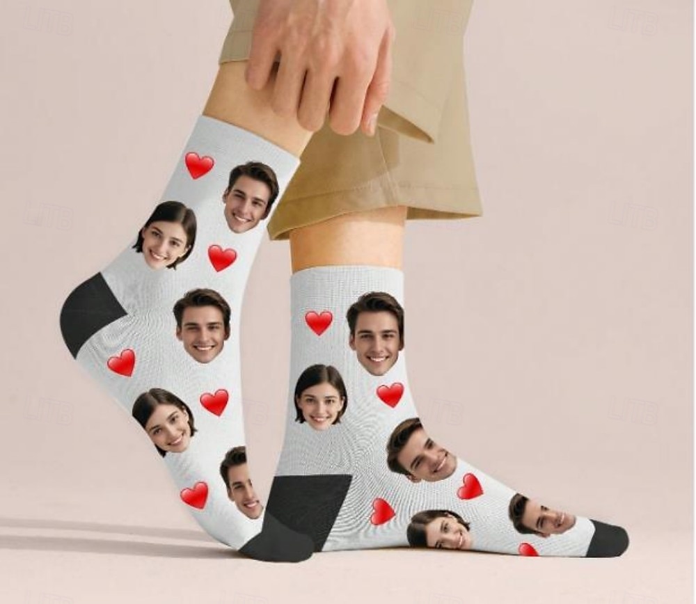 Personalized Face Socks, Custom Wedding Gift for Couple Photo Socks with Heart, Funny Crew Socks for Couple, Wedding's Gift, Birthday Gift, Christmas, Pets, Family, Graduation 2025 - $15.49 –P4