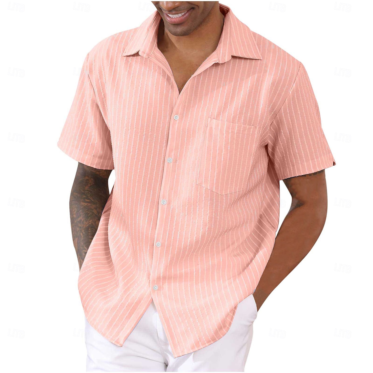 Per uomo Camicia Camicia estiva Camicia a righe Camicia con bottoni Nero Bianco Rosa Blu Viola Manica corta A strisce Colletto Da mare Giornaliero Abbigliamento Di tendenza Informale Comodo del 2025 a $26.99 –P6