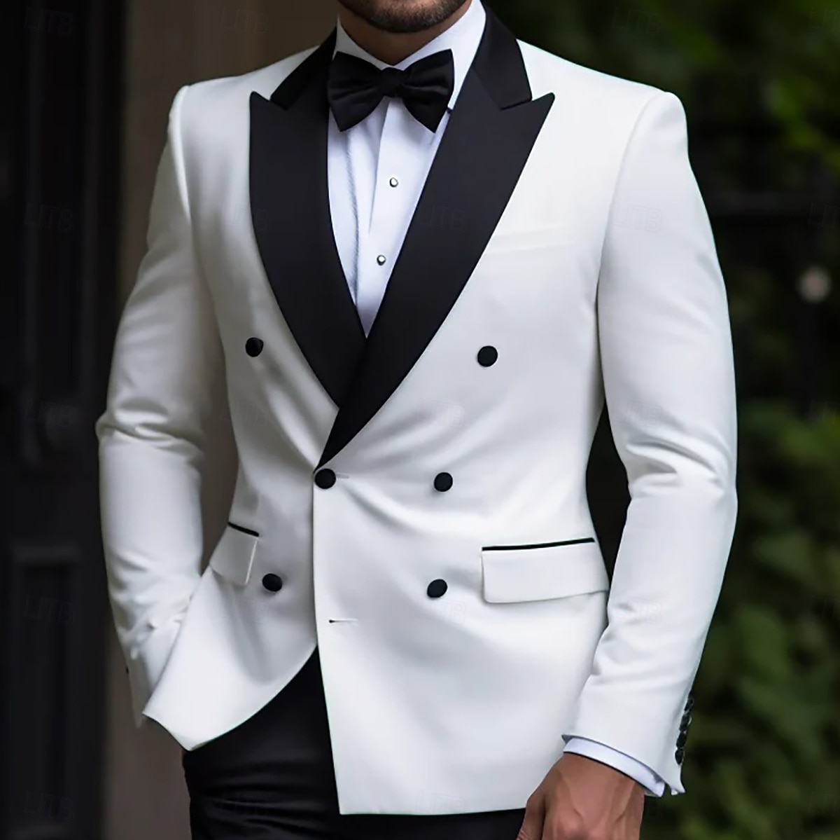 Heren Feest Prom Trouwaanzichten Tuxedo's Zwart Wit Patroon Effen Kleur 2-delig Luxe Formeel Gepaste Maat Dubbelzijdig Met Zes Knopen 2025 - $122.99 –P2