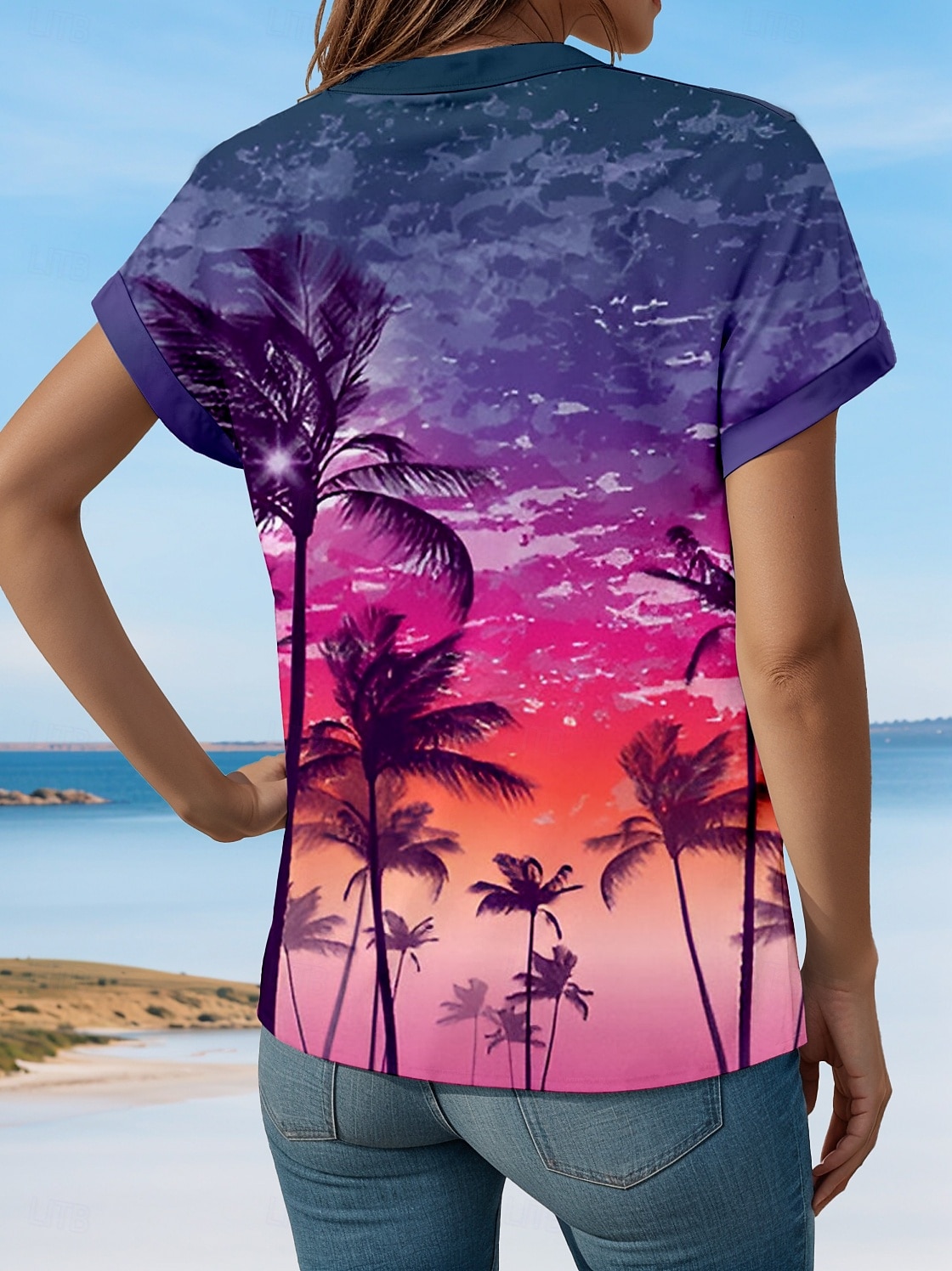 Kvinnes T-skjorte Blomstrete Grafisk Stilren Strand Kortermet Skjorte Krage Vanlige Topper Daglig Knapp Trykk Rosa Vår Høst 2025 - $29.99 –P2