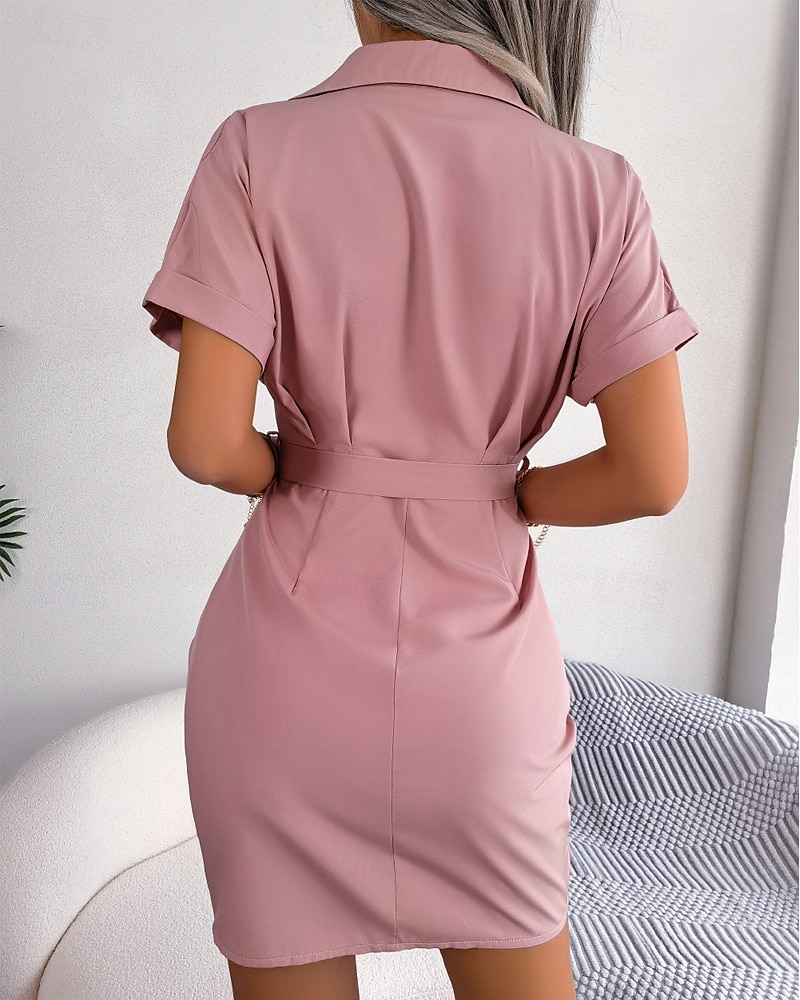Pentru femei Rochie Mini Rochii Tip Cămașă Rochie casual Rochie de vară Stilat Casual Vacanță Zilnic Dată Fit regulat Simplu Manșon scurt Rever Roz Îmbujorat Roșu-aprins Albastru piscină Var 2025 - $24.99 –P9