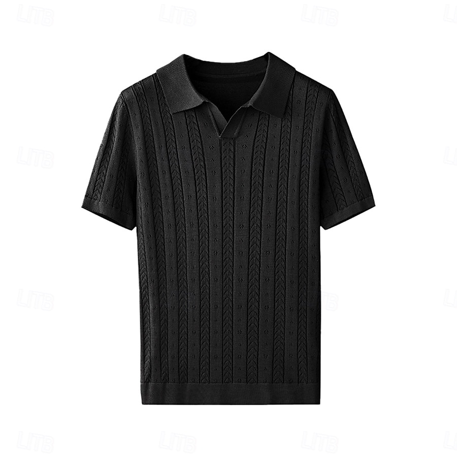 Men's Business Casual Button Classic Short Sleeve Vintage Fashion Solid Color Hollow Out Buttons All Seasons Black White Purple Brown 2025 - $39.99 –P13