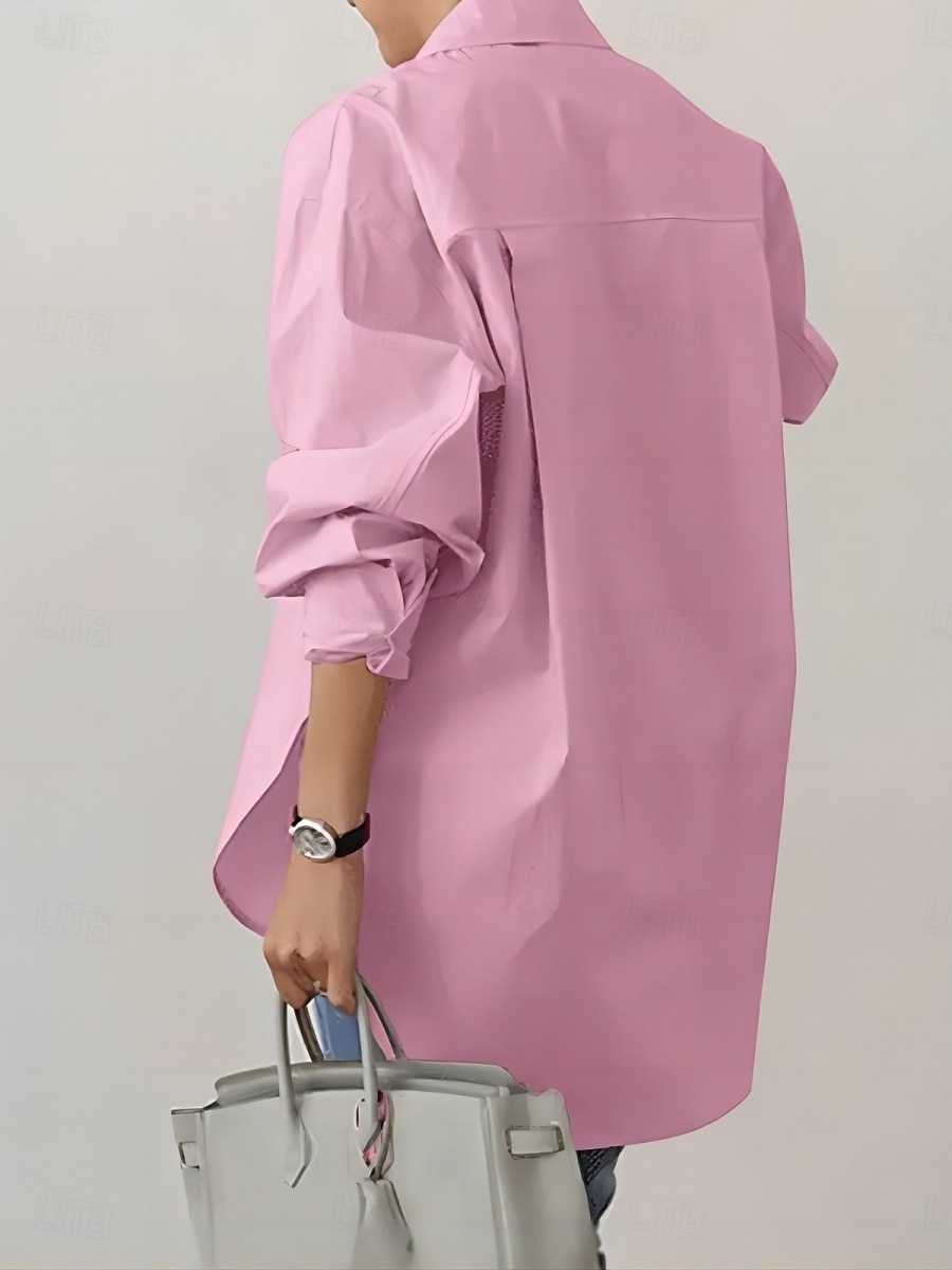 Dame Skjorte Bluse Helfarge Stilfull Fritid Langermet Skjortekrage Vanlige topper Daglig Knapper Hvit Rosa Kakifarget Sommer Vår 2025 - $29.99 –P6