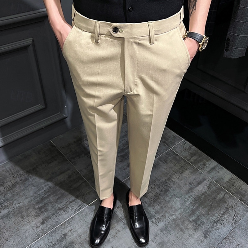 Pánské Oblekové Kalhoty Kalhoty chinos Knoflíky Kapsy Pevná barva Pohodlné Po kotníky Formální Párty Práce Módní Klasický styl Černá Khaki Lehce elastické 2025 - $26.99 –P13