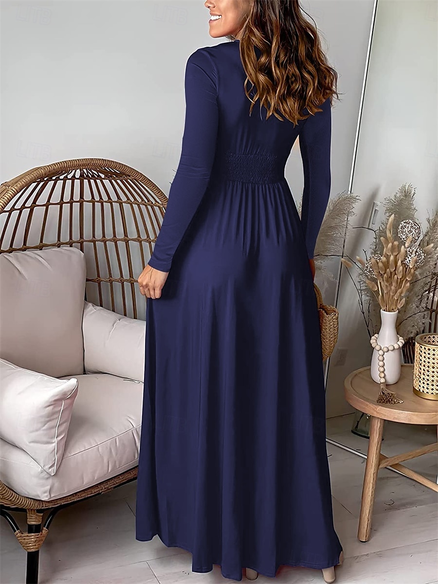 Women's Maxi Dress Party Dress Elegant Stylish Ethnic Vacation Party Daily Regular Fit Plain Long Sleeve V Neck Blue Green Spring Fall 2025 - $25.99 –P3
