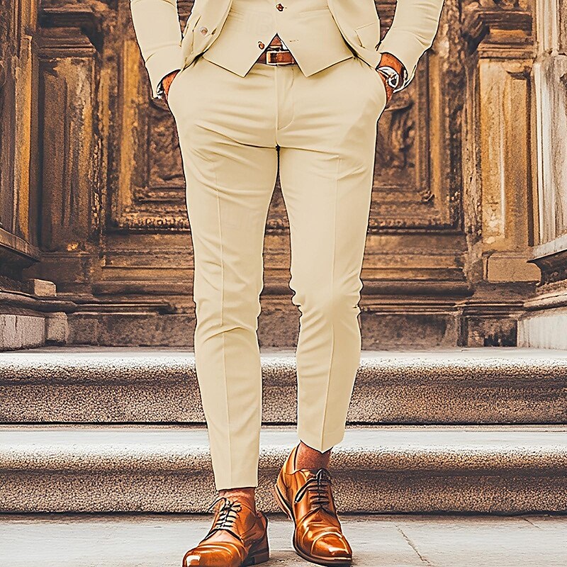 Men's Graduation Dress Pants Trousers Chinos Buttons Pocket Solid Color Comfort Formal Party Work Fashion Classic Style Light Khaki Green Micro-elastic 2025 - $15.49 –P6