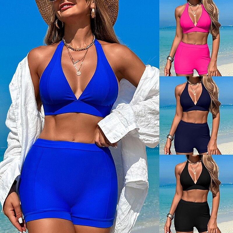 Femme Tankini Maillot De Bain Deux Pièces Dos Nu V Profond Maillots de Bain Couleur Pleine Maillots de Bain Noir Rose Claire Respirable Séchage rapide Poids Léger Sans Manches - Natation Surf Plage de 2025 ? $19.19 –P1