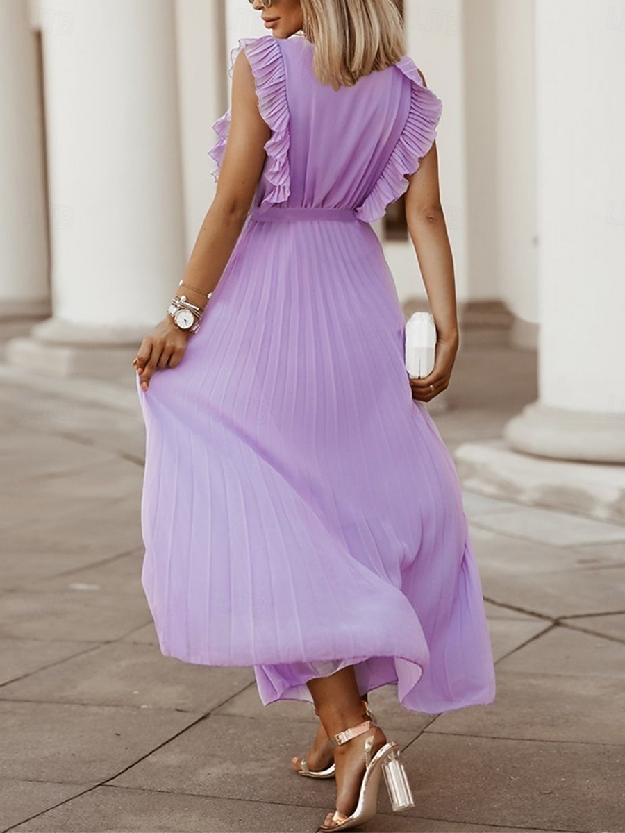 Women's Maxi Dress Cocktail Dress Wedding Guest Dress Chiffon Dress Stylish Basic Casual Daily Vacation Regular Fit Plain Sleeveless V Neck White Purple Summer 2026 - zł132.99 –P3