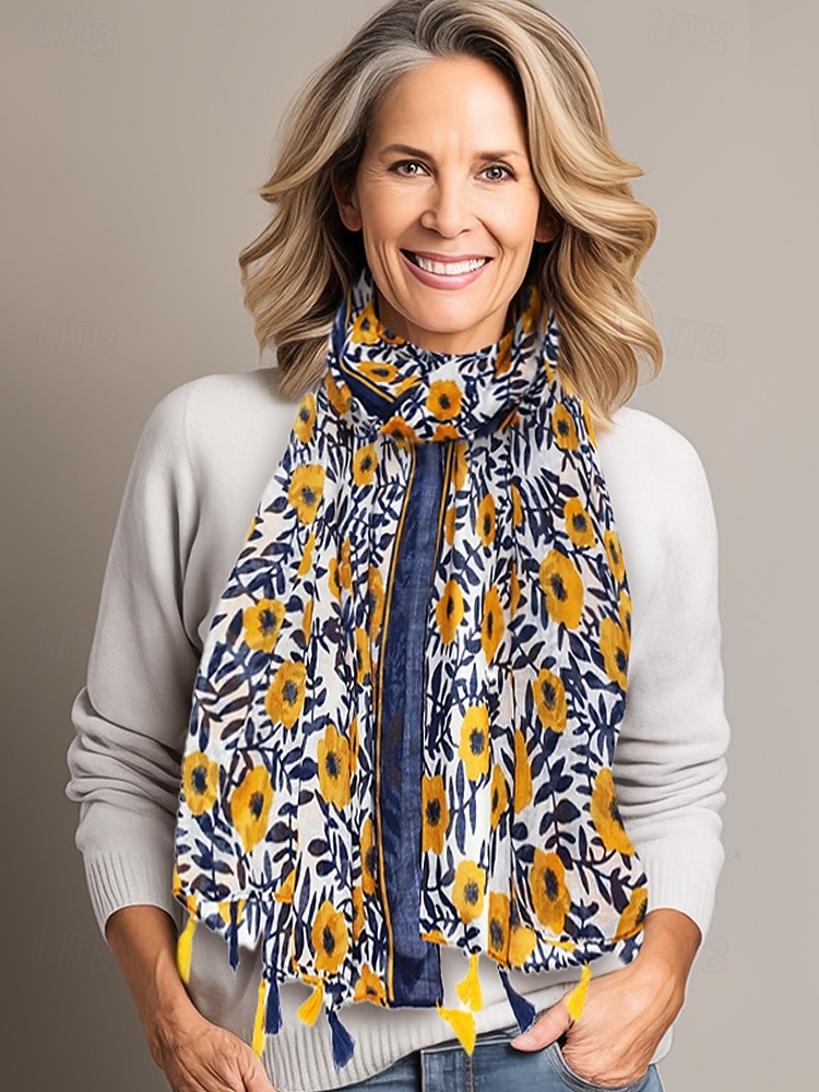 Floral Print Lightweight Scarf with Tassel Details, Boho Chic Style Wrap for Women, Perfect for Spring, Summer, and Casual Outfits 2025 - $11.99 –P1