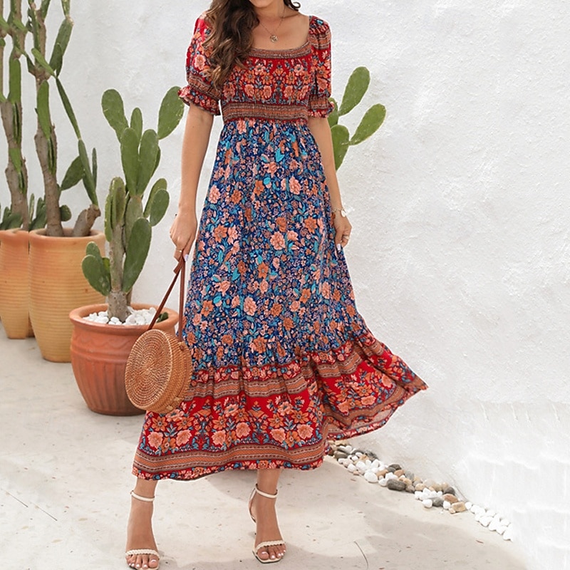 Női Hosszú ruha Maxi ruha hétköznapi ruha A vonalú ruha nyári ruha Boho ruha Elegáns Stílusos Etno Vakáció Napi Randi Normál Virágos Rövid ujjú Aszimmetrikus Világoszöld Rubin Medence Lóhere Nyár 2025 - $26.99 –P8