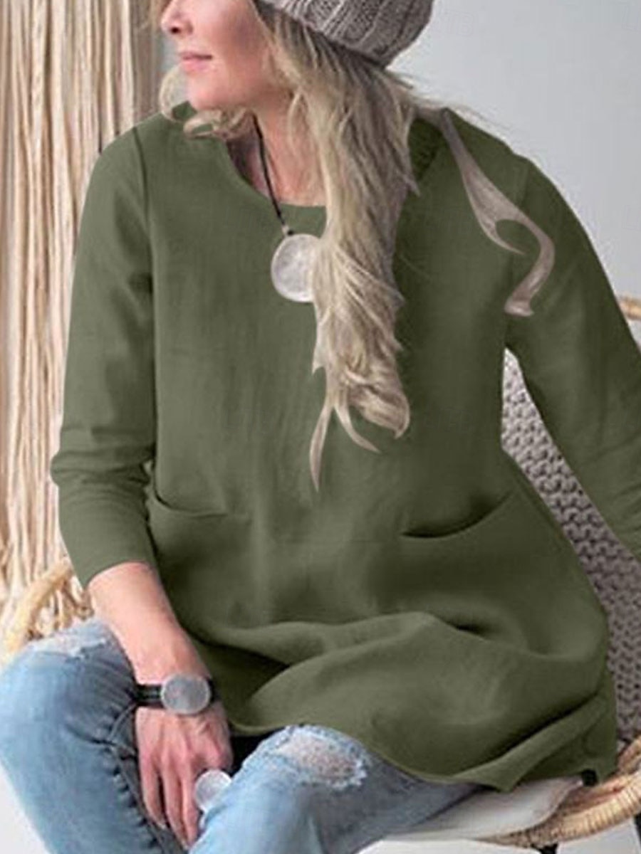 Damen Minikleid Baumwoll-Leinen-Kleider Freizeitkleid Stilvoll Basic Lässig Urlaub Täglich Lässiger Schnitt Einfach Dreiviertelarm Rundhalsausschnitt Grün Khaki Dunkelblau Sommer Frühling Herbst 2025 - $16.99 –P12