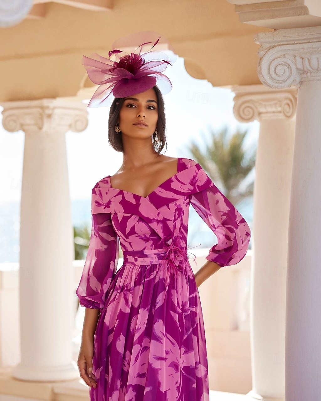 Abito per la madre della sposa a-line elegante collo a gioiello floor lunghezza chiffon maniche lunghe con applicazioni abito per giornata delle corse abito da ospite per matrimonio del 2025 a $191.99 –P2