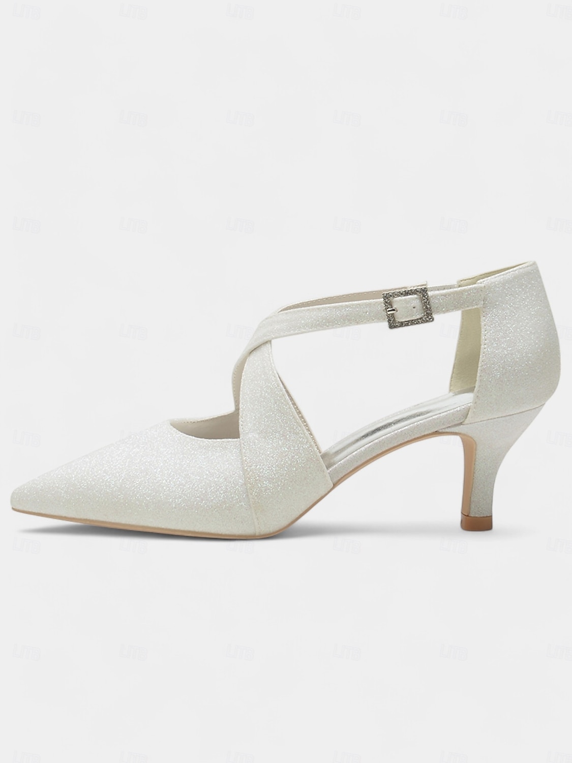 tacchi a gattino con cinturino incrociato glitterato bianco e fibbia in strass – scarpe eleganti da donna per eventi formali del 2025 a $64.99 –P3