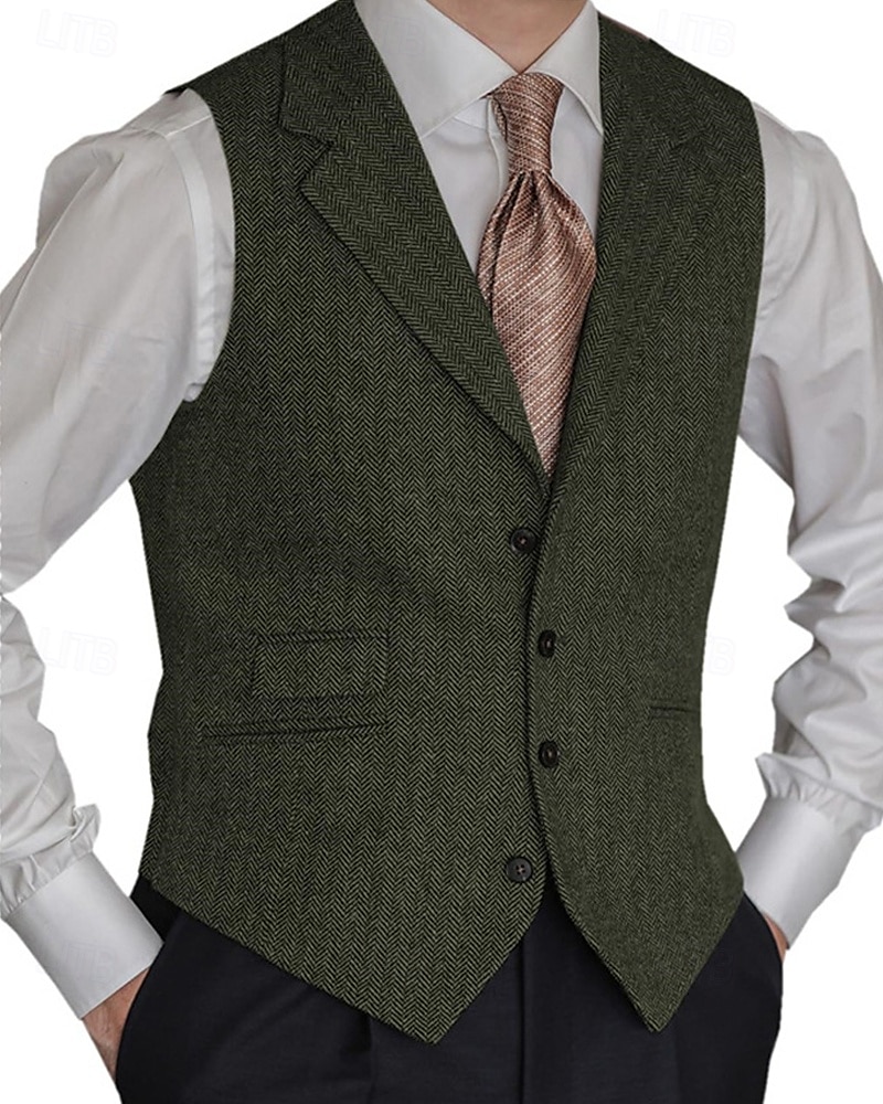 Men's Vest Gilet Vacation Business Daily Date Fashion Casual Spring & Fall Buttons Pocket Polyester Comfortable Plain Single Breasted One-button Lapel Regular Fit Black Red Burgundy Navy Blue Vest 2025 - $41.99 –P9