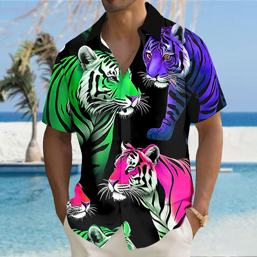 Hombre Animal Tigre Camisa Abotonar la camisa Manga Corta Moda informal Ropa de calle Vacaciones Ropa de playa Verano Otoño Cuello Vuelto Impresión 3D camisas con cuello Un bolsillo delantero Azul 2026 - $25.99 –P5