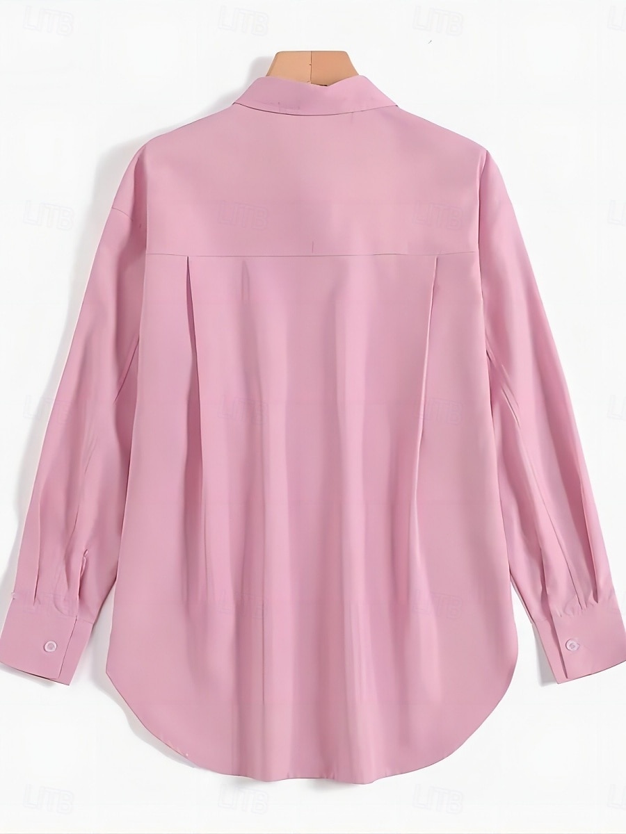 Dame Skjorte Bluse Helfarge Stilfull Fritid Langermet Skjortekrage Vanlige topper Daglig Knapper Hvit Rosa Kakifarget Sommer Vår 2025 - $29.99 –P8