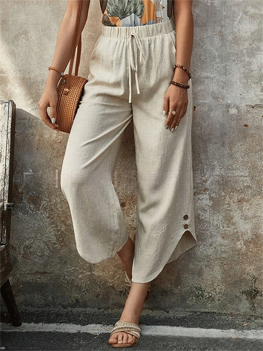 Dam Kinesiska Mode Streetwear Ankellång Hög midja Slät Snörning Ficka Bekväm Mjuk Microelastisk Utomhus Gata Marin Svart Mandel Armégrön Sommar Vår Lös passning 2026 - $18.99 –P3