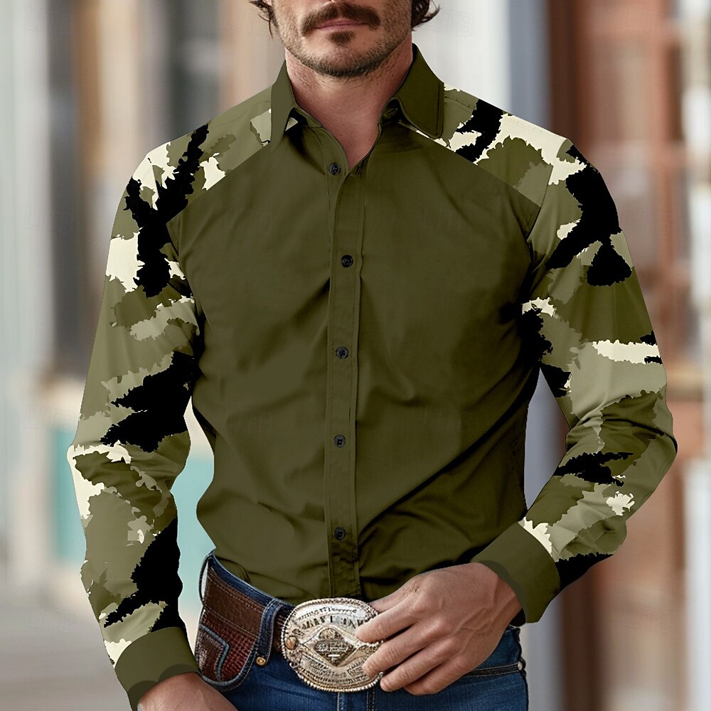Herren Tarnfarben Westernhemd Langarm Western Sports Outdoor Frühling Herbst Umlegekragen Knopf hoch Armeegrün Blau Braun Grau 2025 - $31.99 –P5
