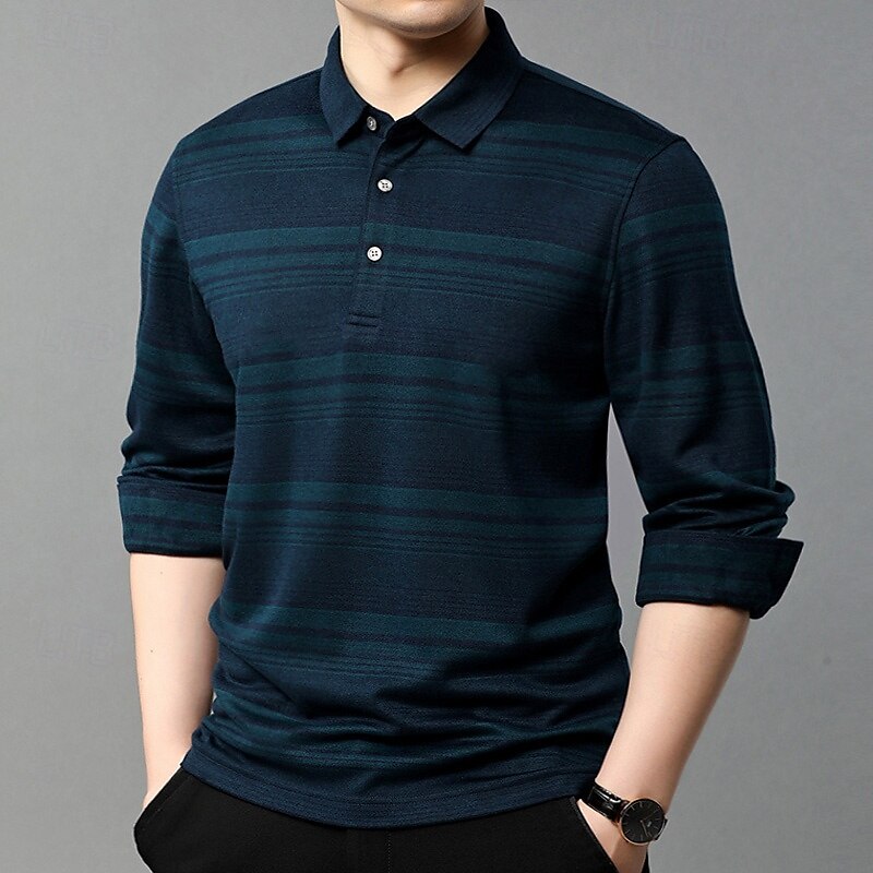 Men's Wool Lyocell Blend Business Casual Classic Long Sleeve Vintage Fashion Striped Buttons Spring Fall Dark Red Dark Green 2025 - $68.99 –P2