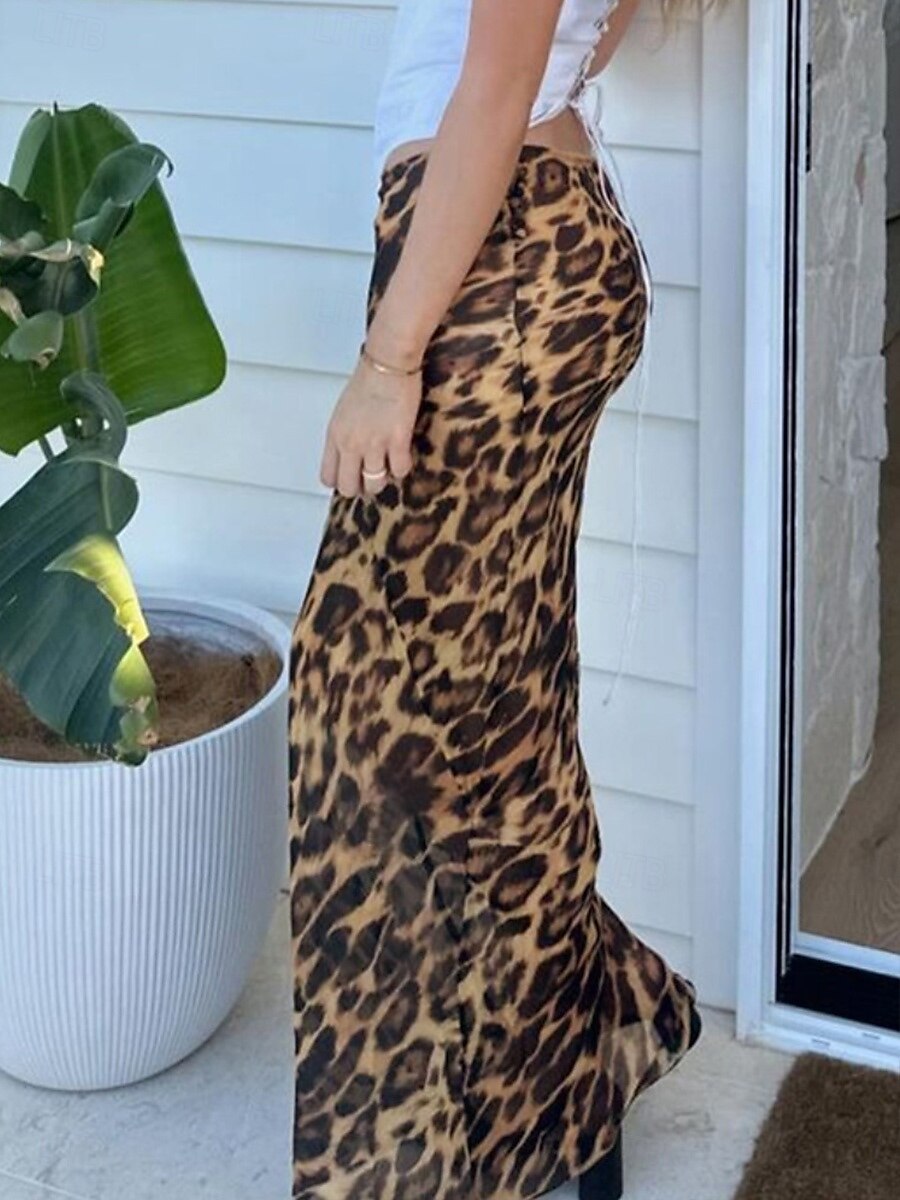 Femme Jupe longue Jupe crayon Hawaïen Habillé Midi Taille médiale Jupes Léopard Non Elastique Vacances Soirée Léopard Eté Polyester de 2025 ? $21.99 –P1