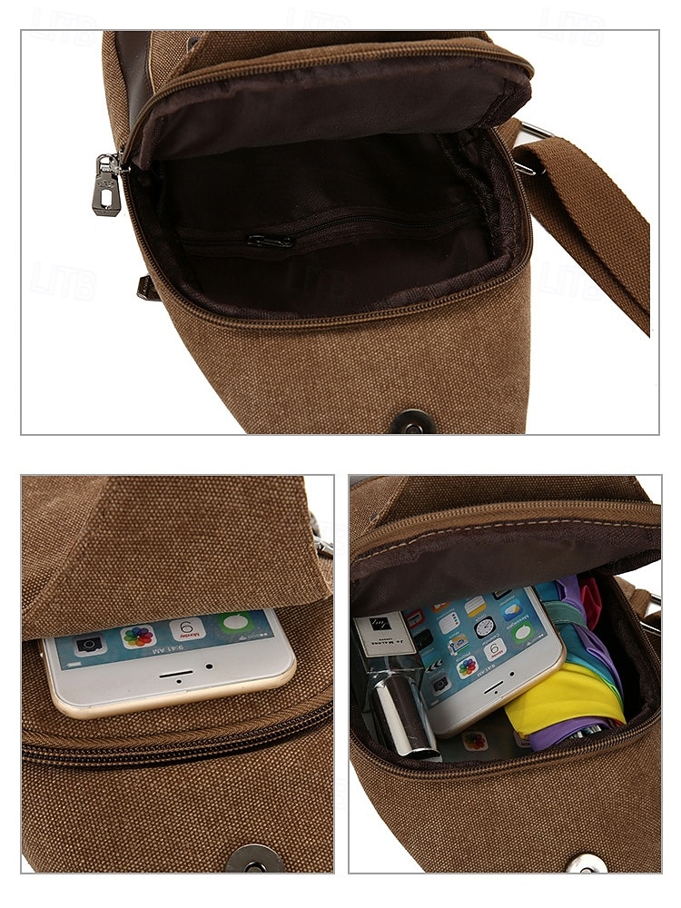 slyngeveske i lerret for menn - slitesterk crossbody skulderryggsekk med glidelåslommer, uformell stil for reiser, fotturer og daglig bruk svart armygrønn blå 2026 - $18.99 –P5