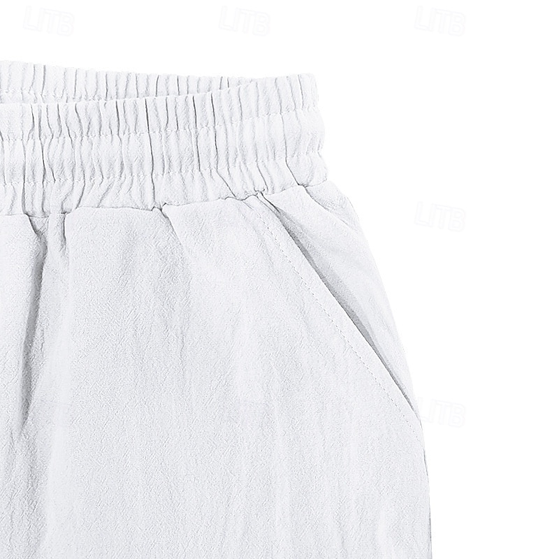 Men's Linen Shorts Summer Shorts Beach Shorts Pocket Drawstring Elastic Waist Plain Comfort Breathable Short Vacation Holiday Beach Hawaiian Boho Black White 2025 - $18.99 –P9