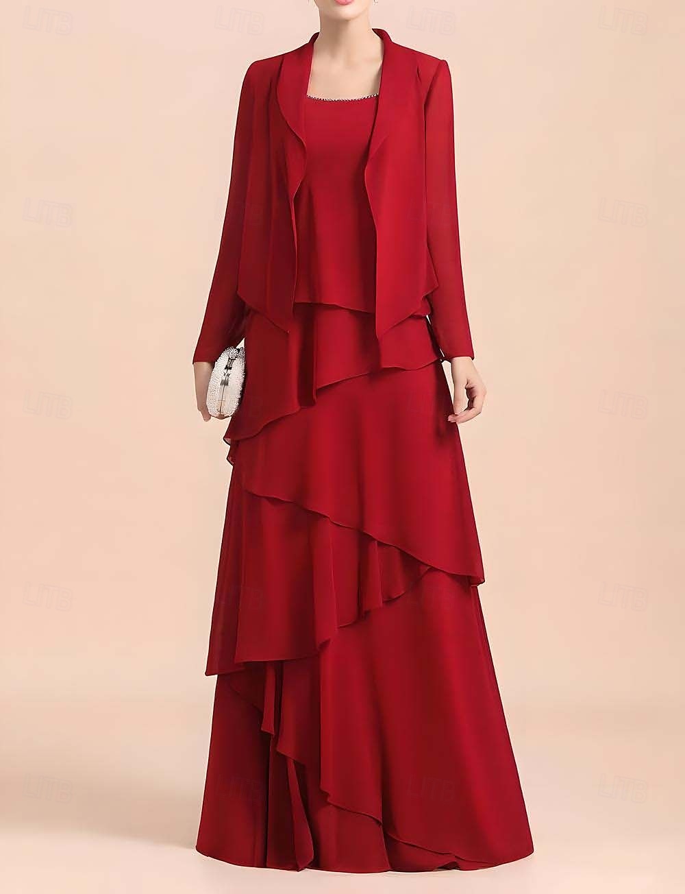 Abito A-Line 3 Pezzi per la madre della sposa Abito formale Elegante Vintage Semplice Girocollo Lunghezza fino al pavimento Chiffon Senza maniche Giacca con perline del 2025 a $185.99 –P7