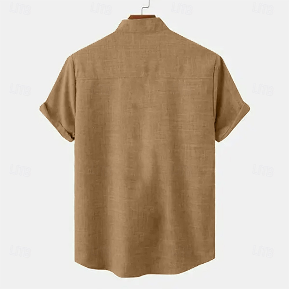 Homens Camisa Social camisa de linho camisas retrô camisa vintage Camisa étnica Étnico Férias Diário Verde Caqui Bege Manga Curta Aberto para a Lateral Verão Primavera Roupa de 2025 por $25.99 -P5