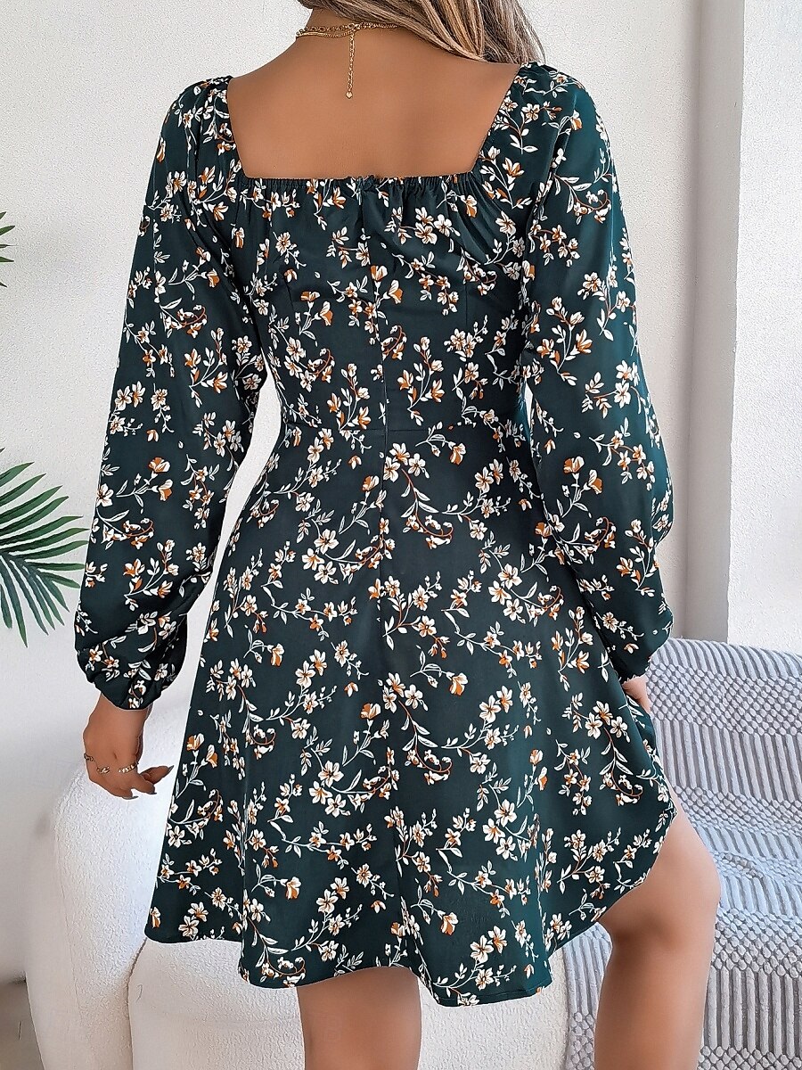 Női Mini ruha hétköznapi ruha A vonalú ruha Stílusos Alkalmi Vakáció Napi Normál Virágos Hosszú ujj Szögletes Sötétzöld Tavasz Ősz 2025 - $30.99 –P2