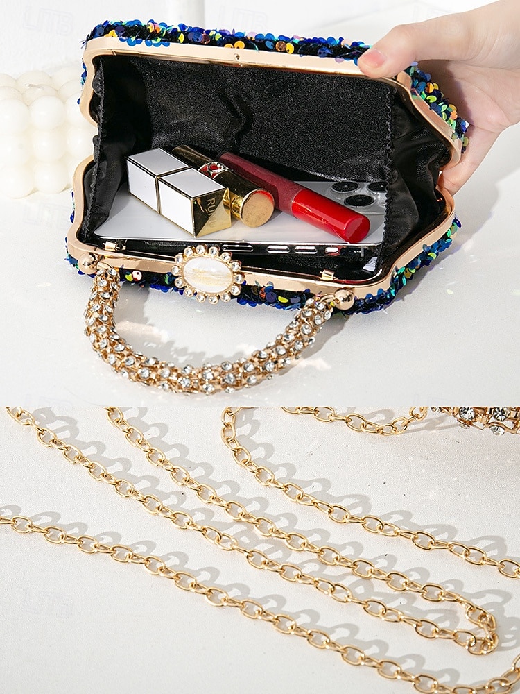 Bolso De Mano De Noche Para Mujer, Cartera De Hombro Con Lentejuelas Brillantes De Lujo Para