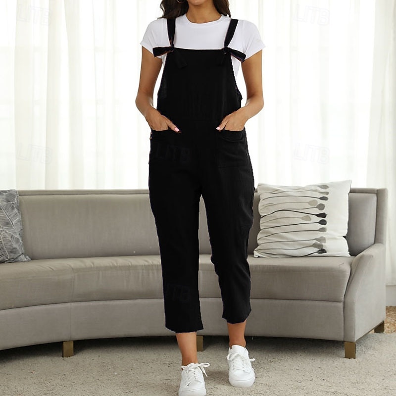 Dam Byxor Jumpsuit Sparkbyxor Lättvikt Ledigt Ankellång Mellanhög midja Slät Ficka Mateial som andas Bekväm Oelastisk Hem Ledigt / vardag Rödvin Mörkgrön Marin Svart Sommar Vår Normal 2025 - $18.99 –P5