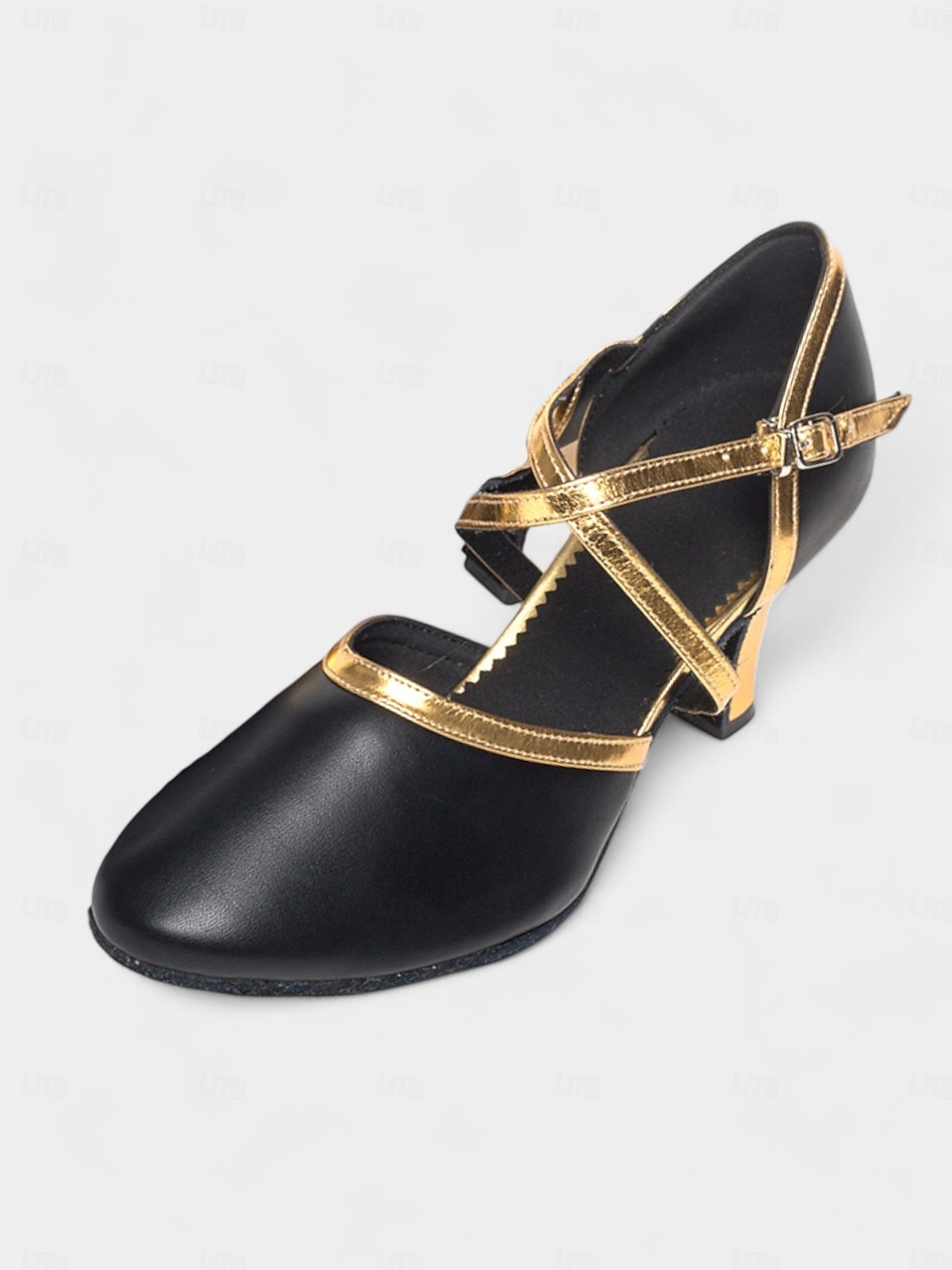 schwarze und goldene Tanzschuhe mit gekreuzten Riemchen und niedrigem Absatz für Damen – bequeme Standard- und lateinamerikanische Tanzbekleidung 2025 - $34.99 –P2