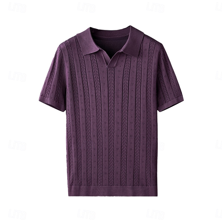 Men's Business Casual Button Classic Short Sleeve Vintage Fashion Solid Color Hollow Out Buttons All Seasons Black White Purple Brown 2025 - $39.99 –P2