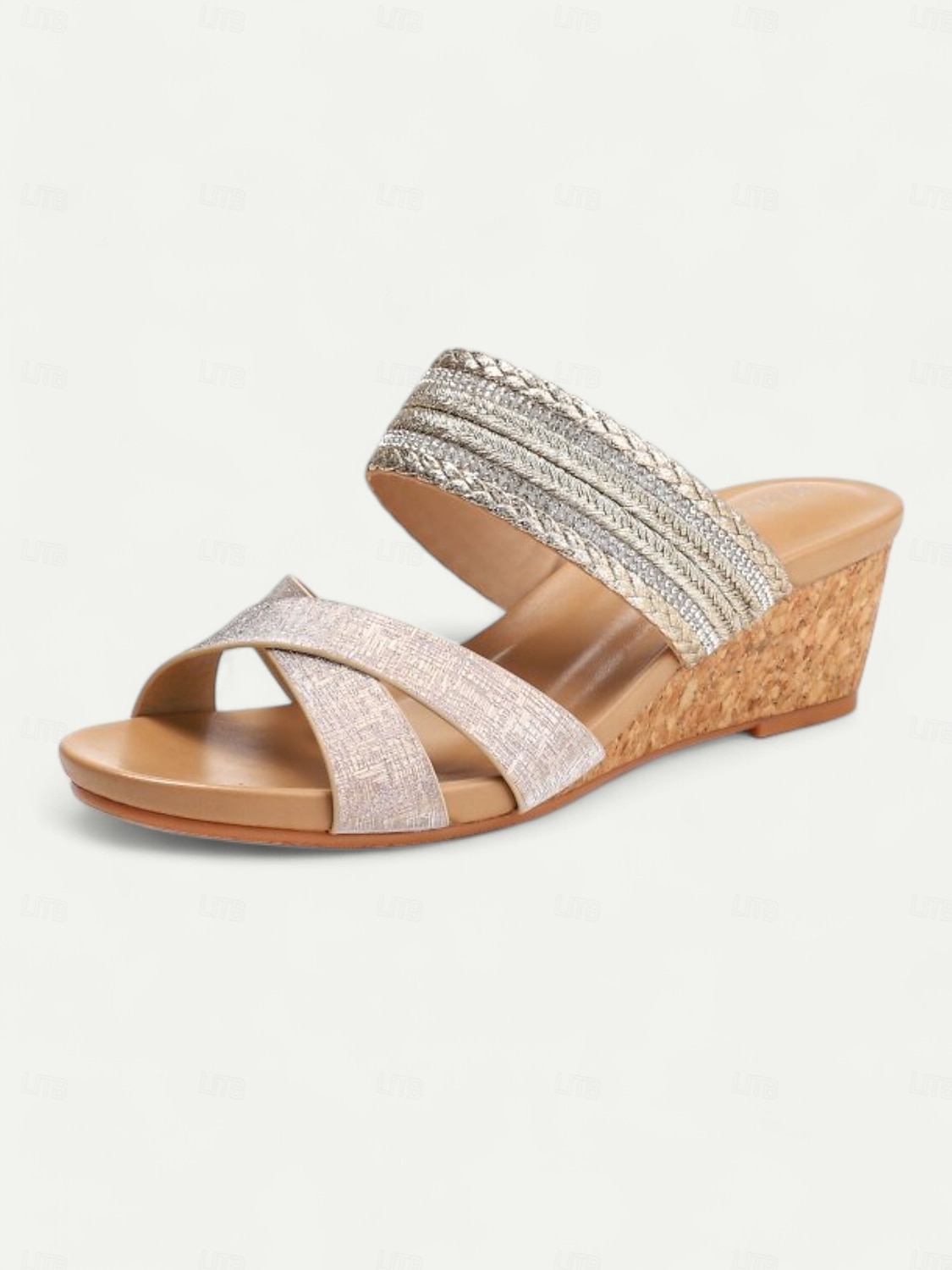 eleganckie sandały damskie typu slip-on z błyszczącymi paskami – wygodne sandały na grubym obcasie na imprezy, wesela i specjalne okazje 2025 - $34.99 –P2