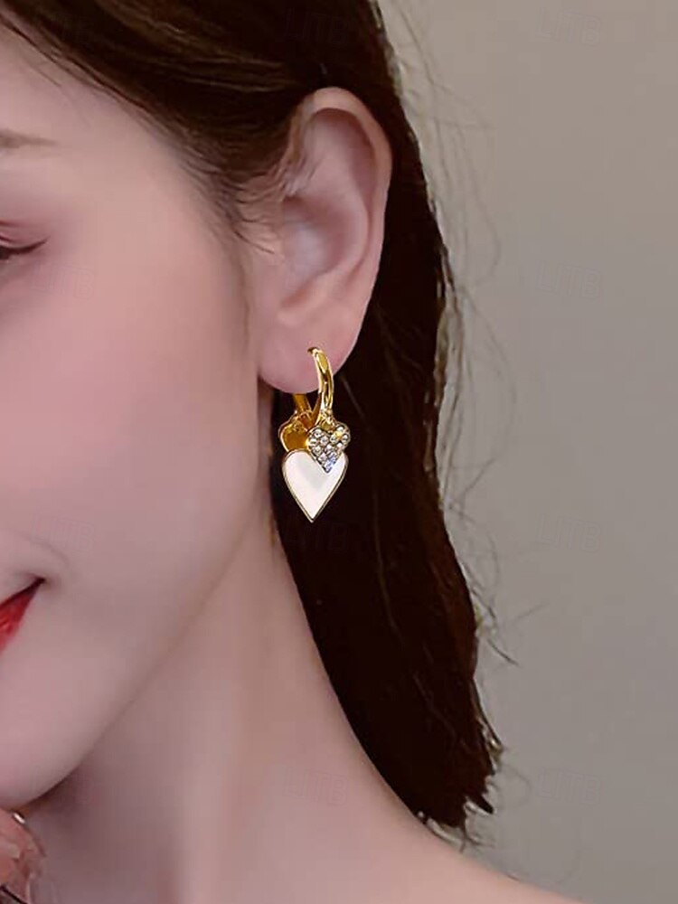 Red and Gold Heart Drop Earrings with Rhinestone Detailing – Romantic Jewelry for Women, Perfect for Valentine's Day or Date Nights 2025 - $7.99 –P3