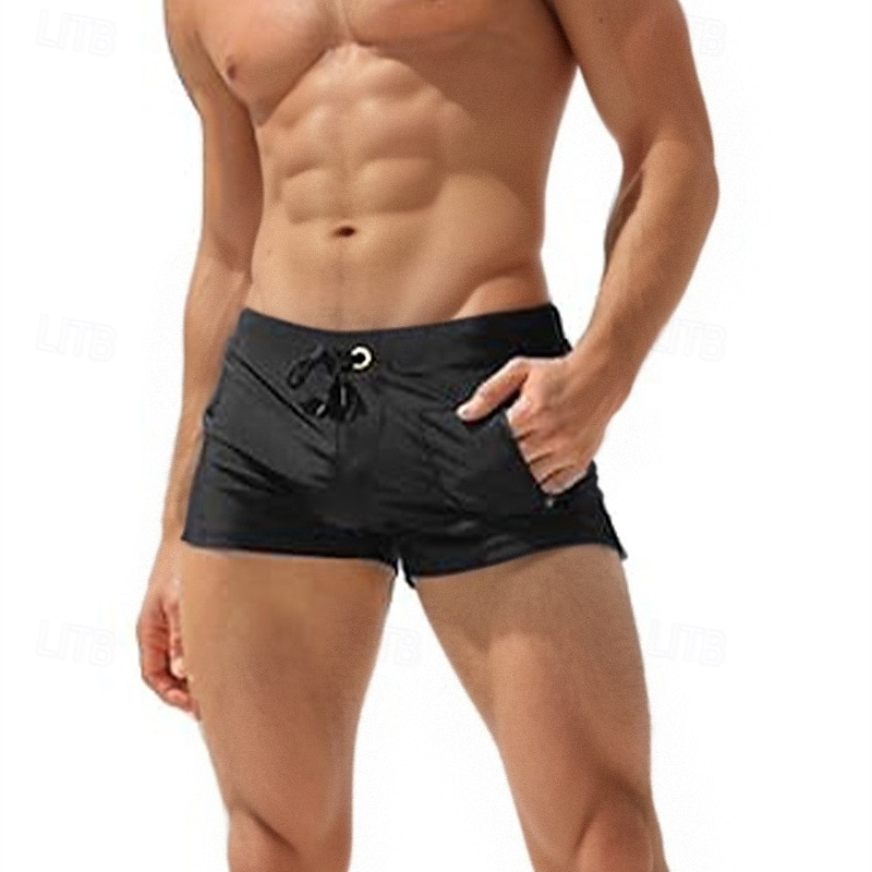 Herr Badshorts Snabb tork Bekväm Andningsfunktion Badkläder Underdelar Snörning Surfing Strand Vattensport Simmning Solid färg Sommar 2025 - $12.99 –P1