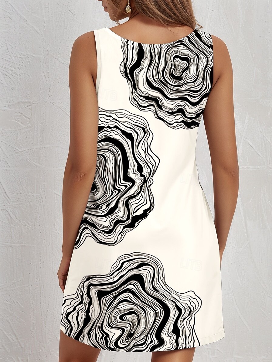 Robe mini femme Robe petite Robe d'été Robe en A Robe débardeur Vintage Élégante Décontractée Vacances Quotidienne Jour de fête Ajustement décontracté Abstrait Sans manches Col rond Noir Blanc Été de 2025 ? $23.99 –P2