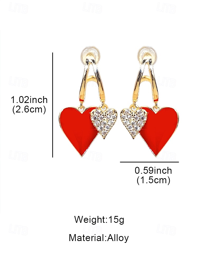 Red and Gold Heart Drop Earrings with Rhinestone Detailing – Romantic Jewelry for Women, Perfect for Valentine's Day or Date Nights 2025 - $7.99 –P7