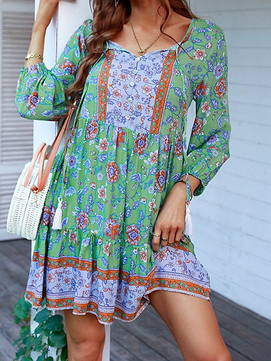 Damen Minikleid Casual kleid Boho Chic Kleider Boho-Kleid Böhmen Kuschelig Stilvoll Urlaub Täglich Strand Lockere Passform Graphic Langarm V Ausschnitt Rote Grün Frühling Herbst 2025 - $32.99 –P4