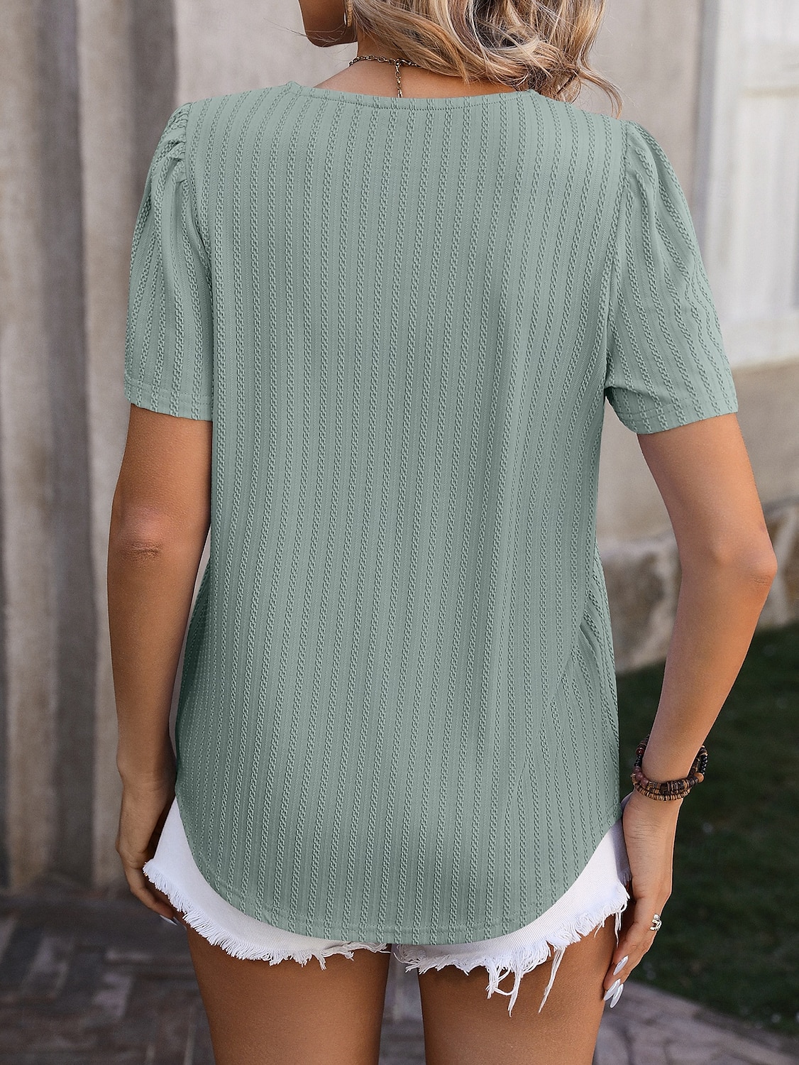 Women's Boho T-shirt Plain Bohemia Stylish Basic Short Sleeve Puff Sleeve Square Neck Regular Tops Daily Going out Weekend Dressy Tunic Black White Light Green Pink Royal Blue Summer 2025 - $21.99 –P19