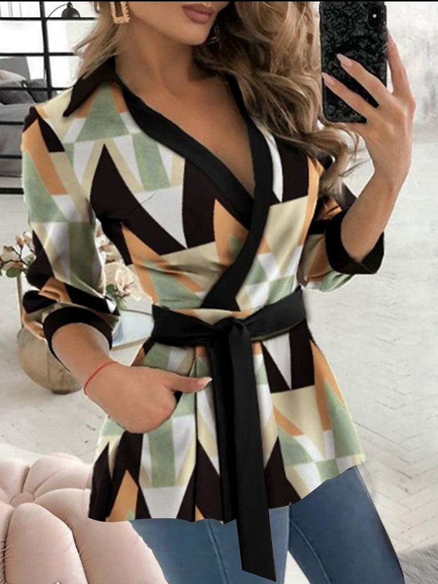 Women's Shirt Blouse Geometric Butterfly Letter Stylish Casual Long Sleeve V Neck Regular Tops Daily Buttons Pocket Black White Blue Green Summer Spring 2025 - $29.99 –P1