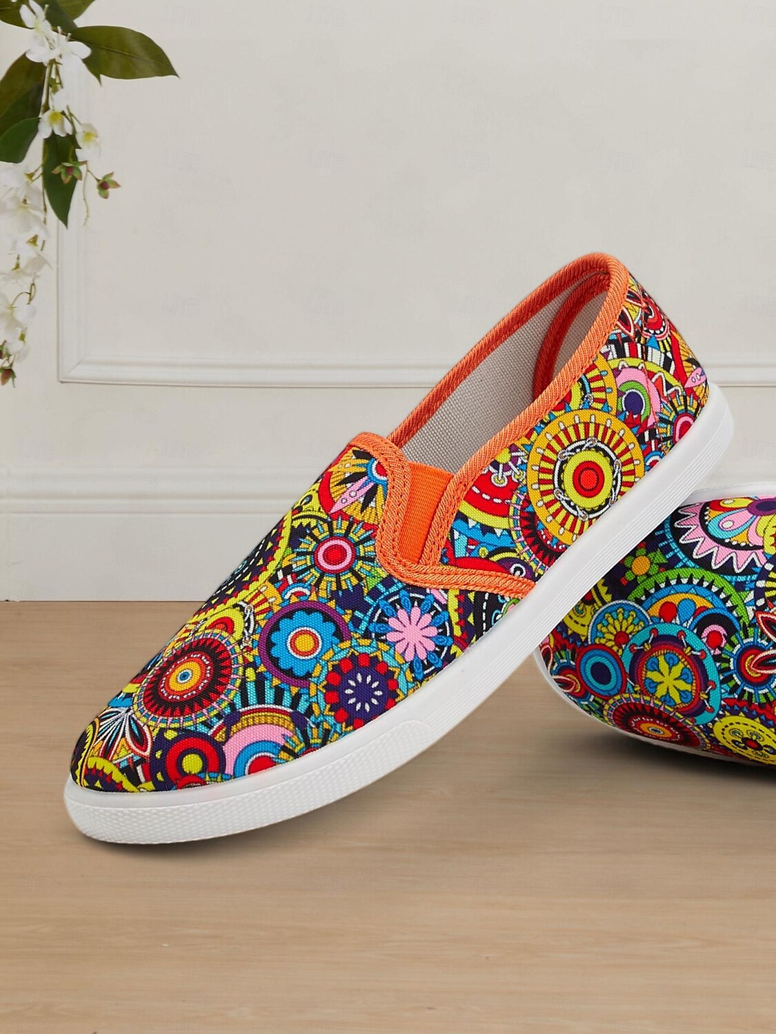 chaussures à enfiler en toile à imprimé mandala vibrant pour femmes – chaussures plates décontractées et confortables pour le quotidien et les voyages de 2025 ? $18.99 –P2